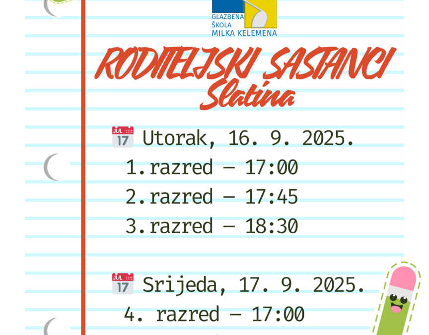 SLATINA, OBAVIJEST ZA RODITELJE